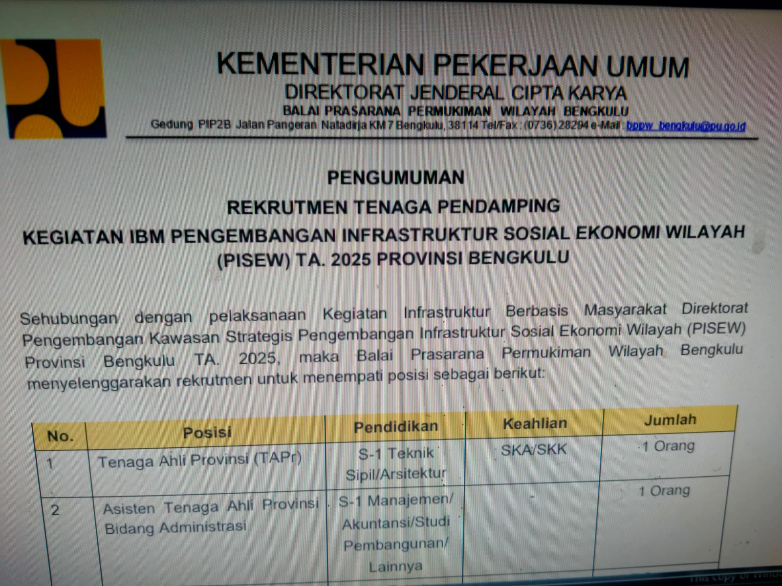 BPPW Bengkulu Rekrut Tenaga Pendamping, Usia 45 Tahun Boleh Daftar, Ini ...