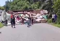 Mobil Muatan Terguling di Tengah Jalan, Akses Lalu Lintas Sumatera di Sulau Lumpuh