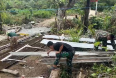 Percepat Akses Penghubung, Satgas Jembatan Gantung Perintis Garuda Koramil 408-05/Manna Kebut Bangun Jembatan