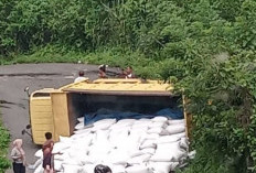 Jalan Provinsi Ambruk, Truk Pengangkut Beras Terguling
